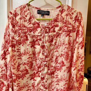 J. Peterman Women's Cotton Toile Blouse Medium Rare Vintage Seinfeld Travel